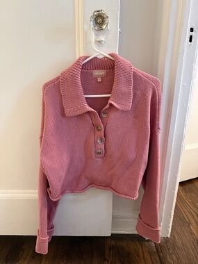 MUMU Pink Cropped Knit Sweater